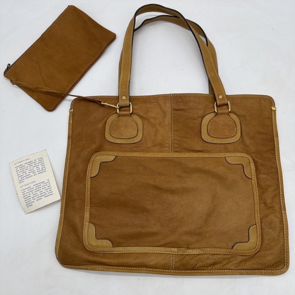 Vintage Soft Leather Sanger Harris Tote Bag Purse With Pouch Mustard Yellow